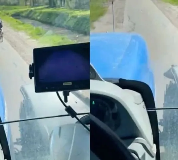 Rennradfahrer bekommt unfreiwillige Staubdusche &ndash; Traktor sorgt f&uuml;r Wirbel