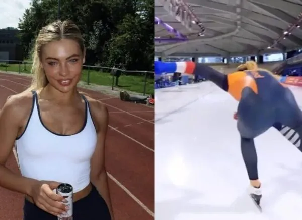 Kameramann hinter Jutta Leerdam auf der Eisbahn wei&szlig; genau, was er filmen muss